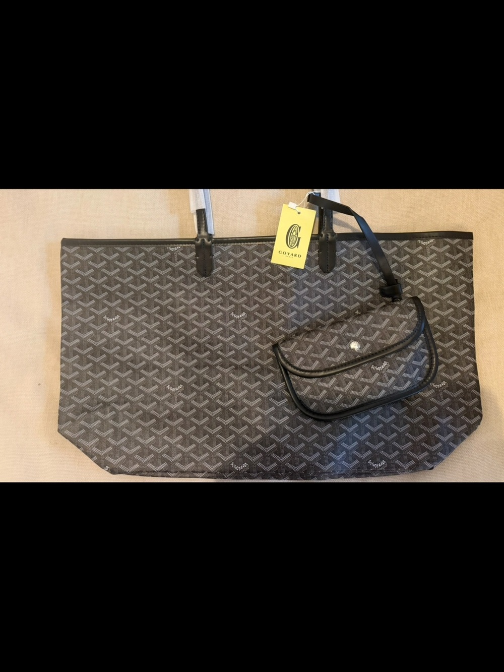 Black and gray Tote with Detachable Pouch